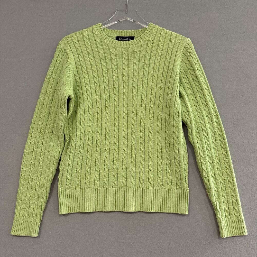 Denim & Co. Cable Knit Sweater Top Women's Small Green Pullover Fisherman NEW - Picture 4 of 9